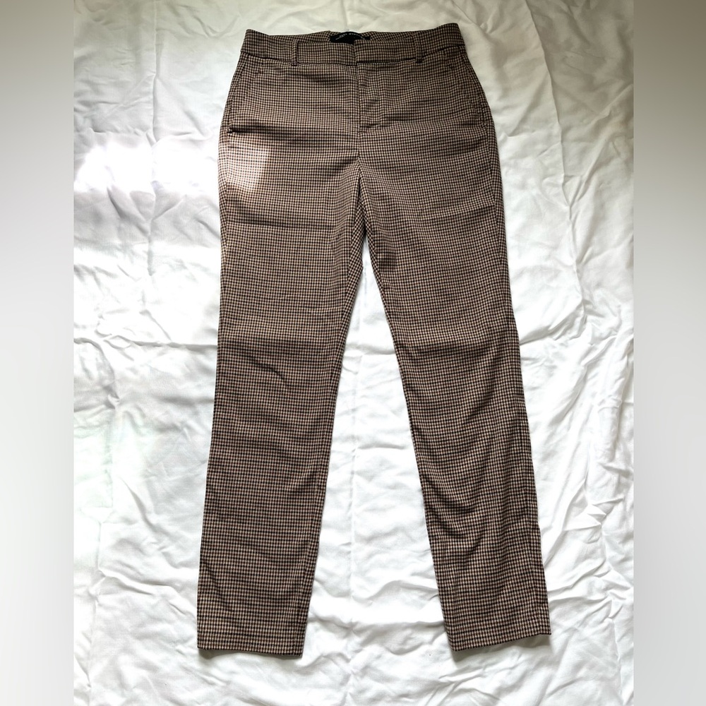 Zara Brown plaid Dress Pants with Crisp Silhouette